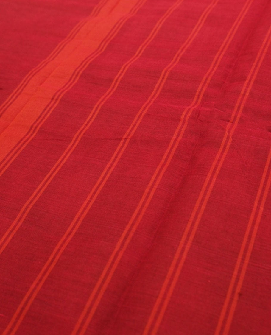 Rani pink and brown colour chettinad cotton saree with double pot border and traditional zari work without blouse piece.