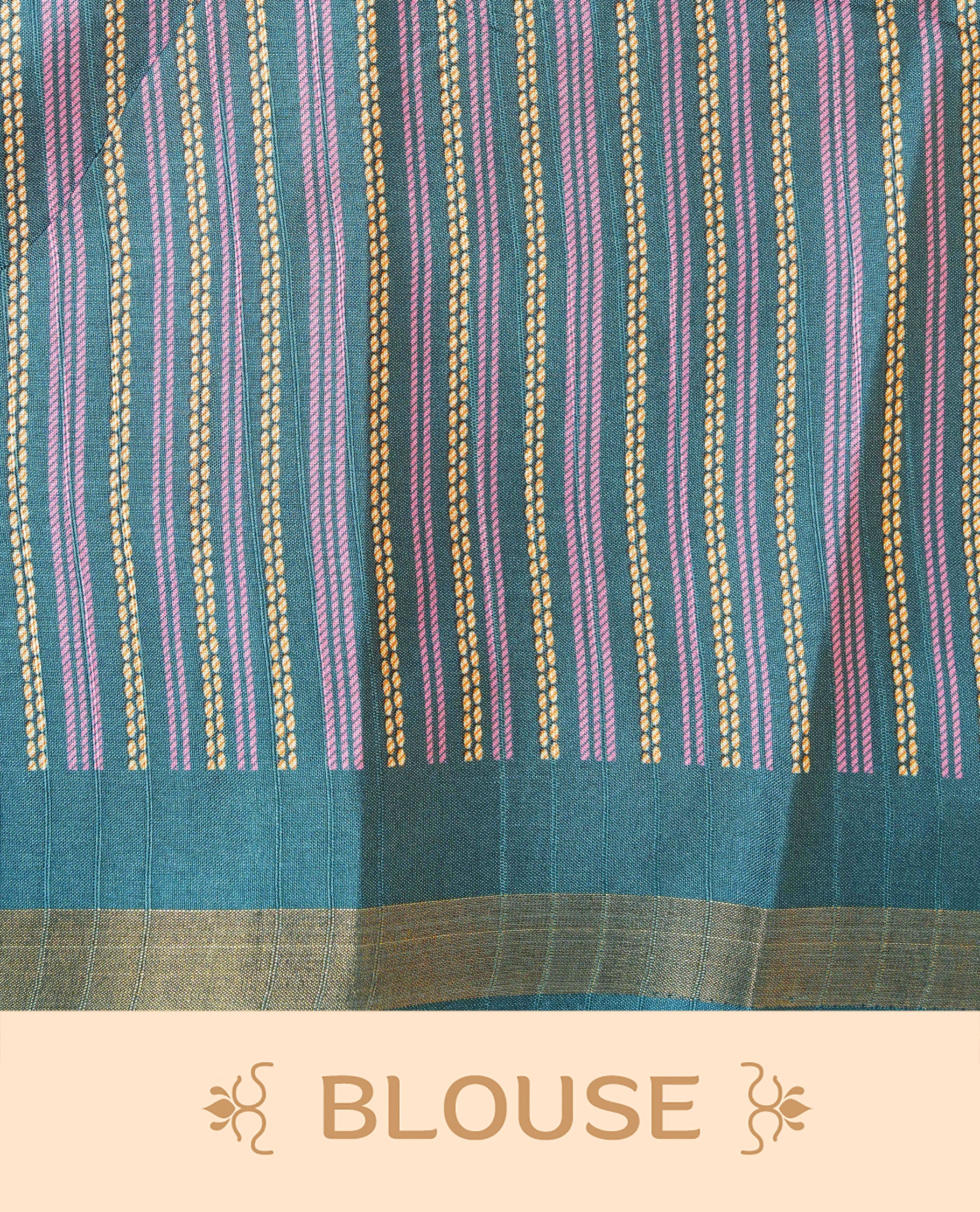 Pink and  Dark Green Colour Kattan silk saree featuring buttas all over the body, a temple-designed border &  a contrasting striped pallu with tassels. Paired with a matching contrast-striped blouse piece.