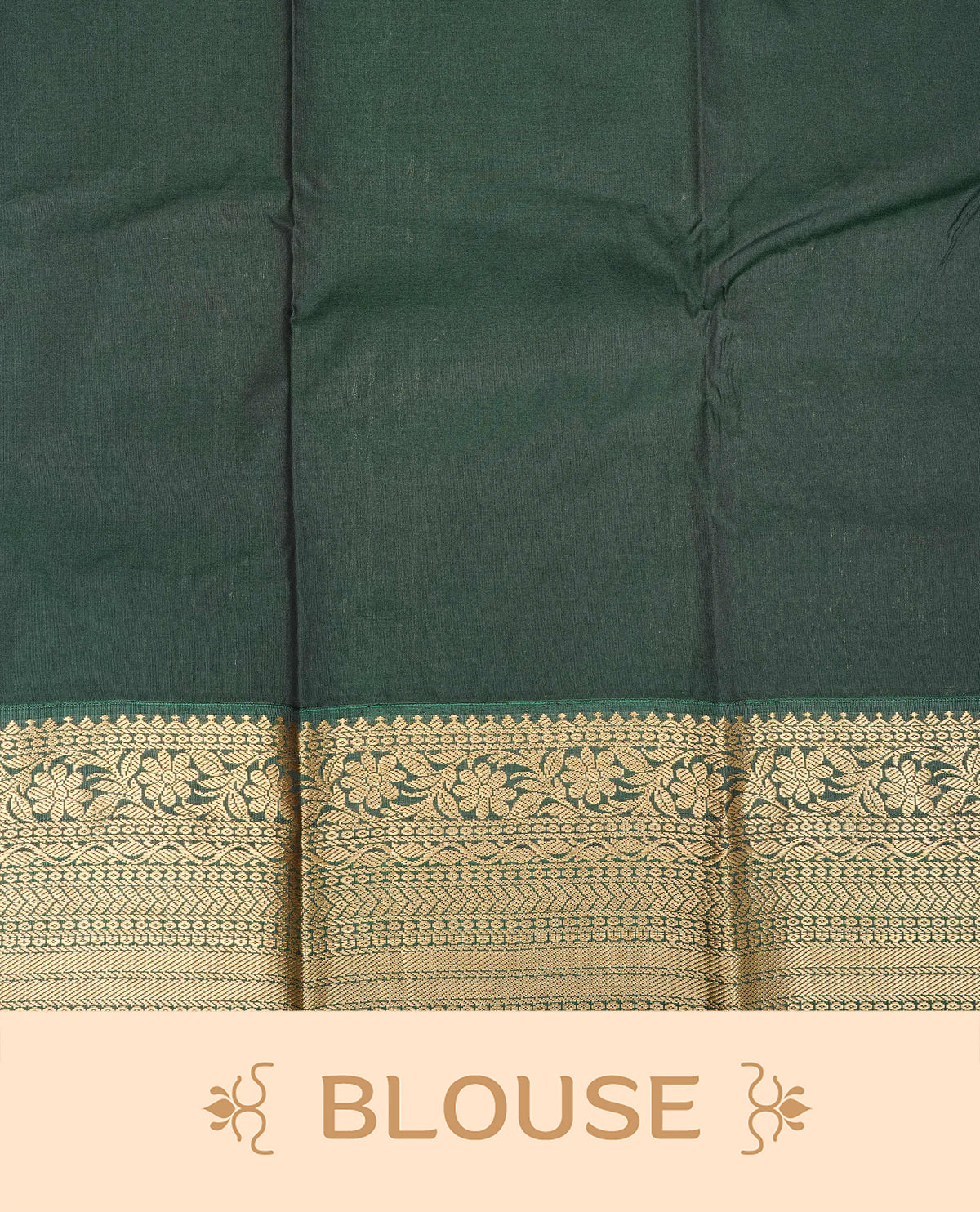 Rusted orange colour semi wedding silk saree featuring gold zari with motifs on body,contrast bottle dreen colour with traditional border on body, rich pallu comes with matching blouse piece