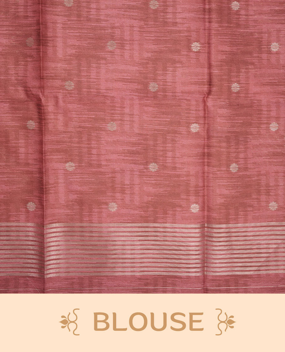 Sandal colour semi tussar silk saree, featuring an intricate white dancing women motif on the body and pallu with gold zari , comes with matching blouse.