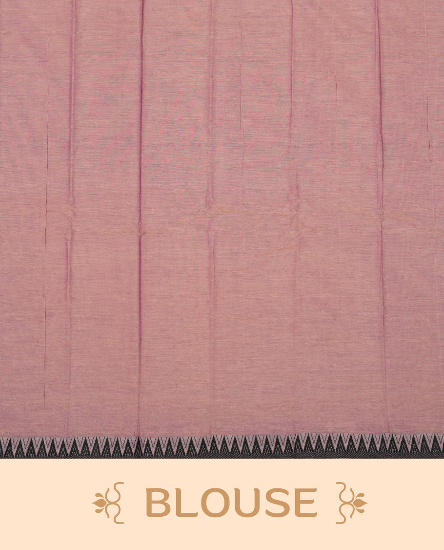 Beige & violet double shade colour Narayanapattu cotton saree featuring a self coloured body, contrast black colour zari border and pallu, pairing a matching blouse piece.