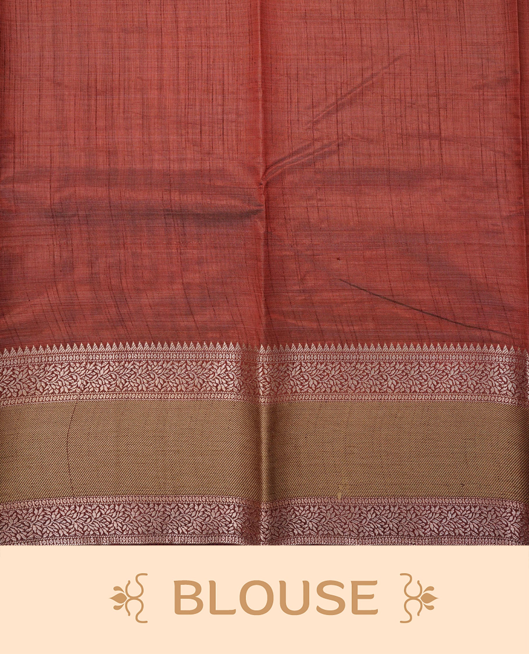 Green colour Tussar saree featuring Elegant plain body, complemented by Contrast chocolate colour with traditional border, comes with matching blouse piece.