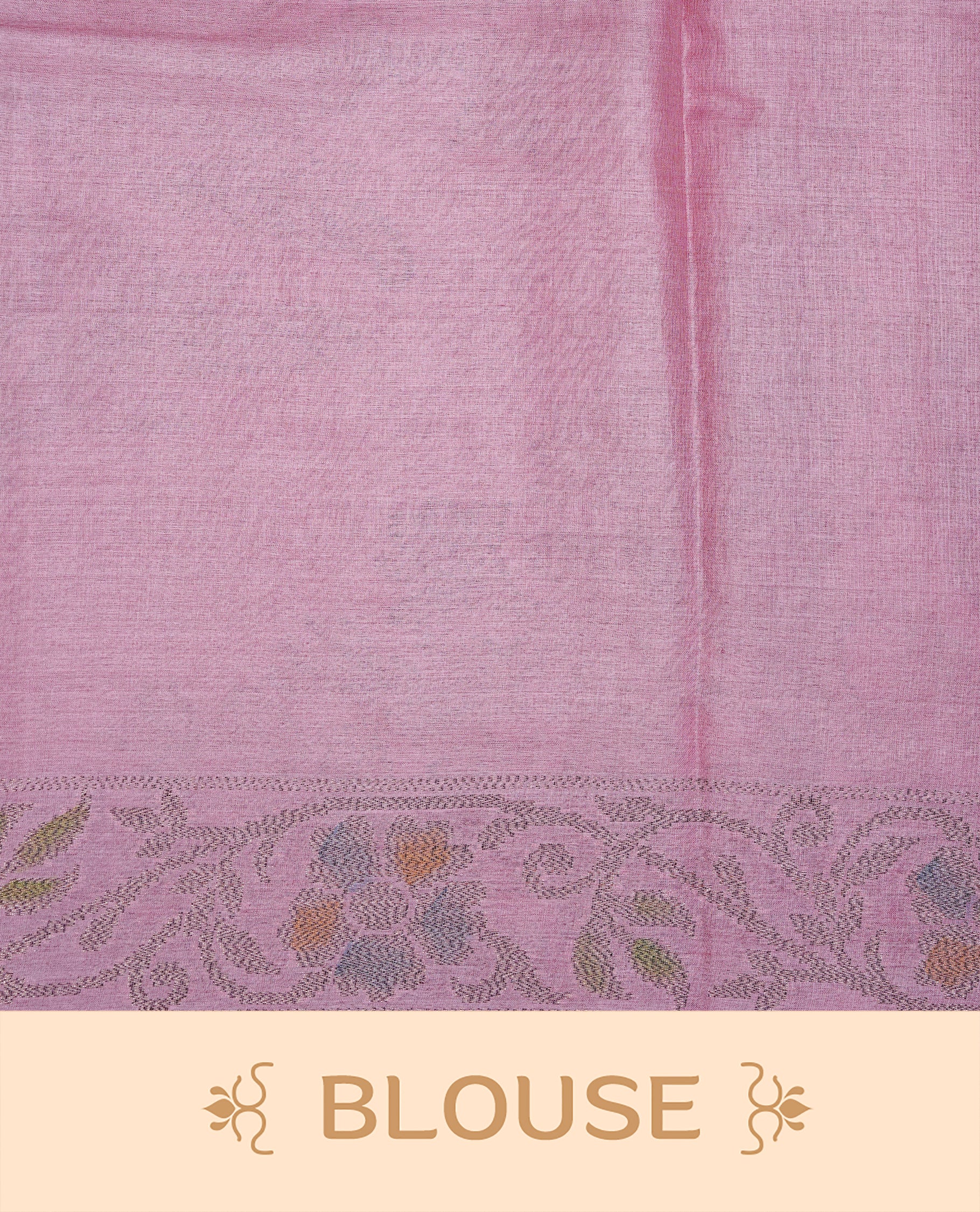Pink colour pure tussar silk saree featuring elegant antique zari kodi patterns across the body, designed with a graceful borderless finish for a refined look. Paired with a matching blouse piece.