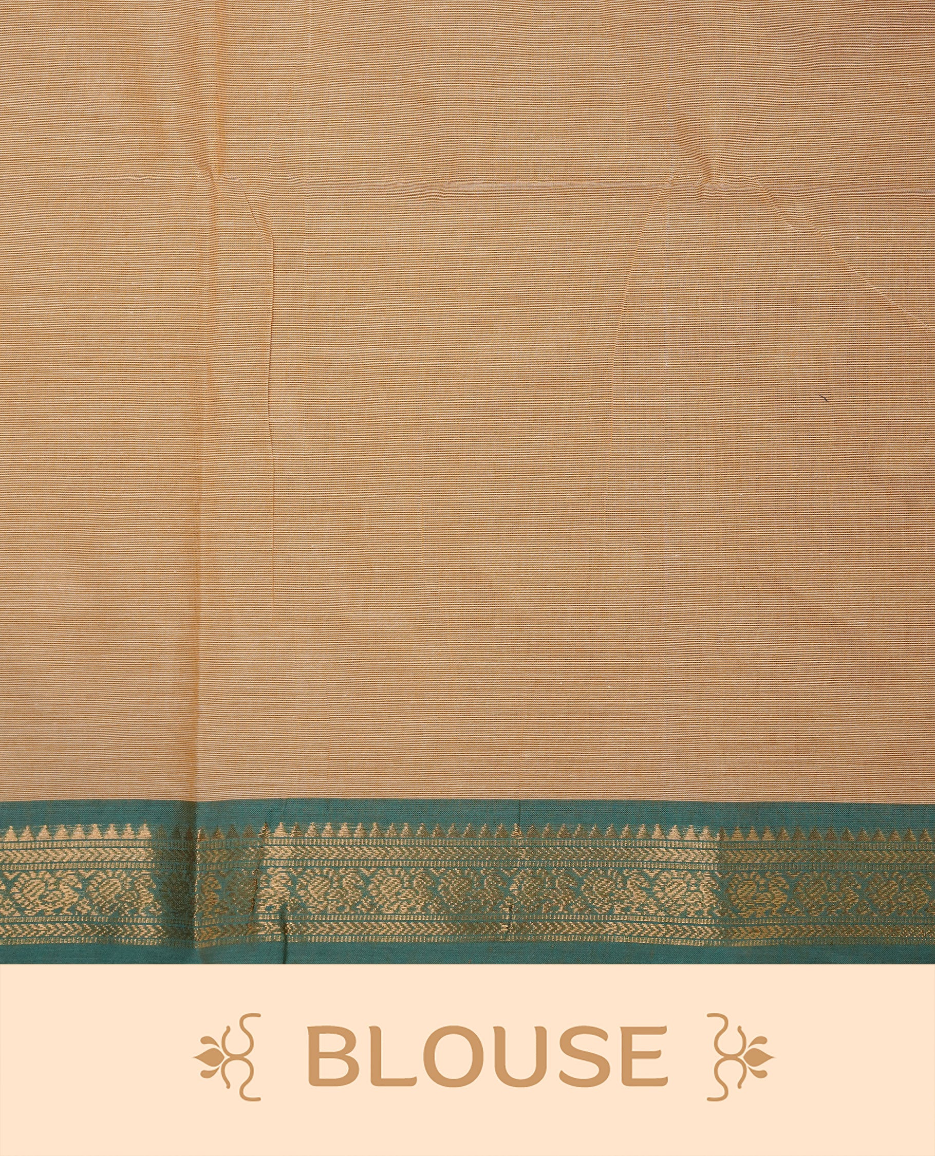 Peachy cream Colour Chettinad cotton saree featuring elegant plain body , complemented by contrast Green colour with simple traditional border, comes with matching blouse piece.
