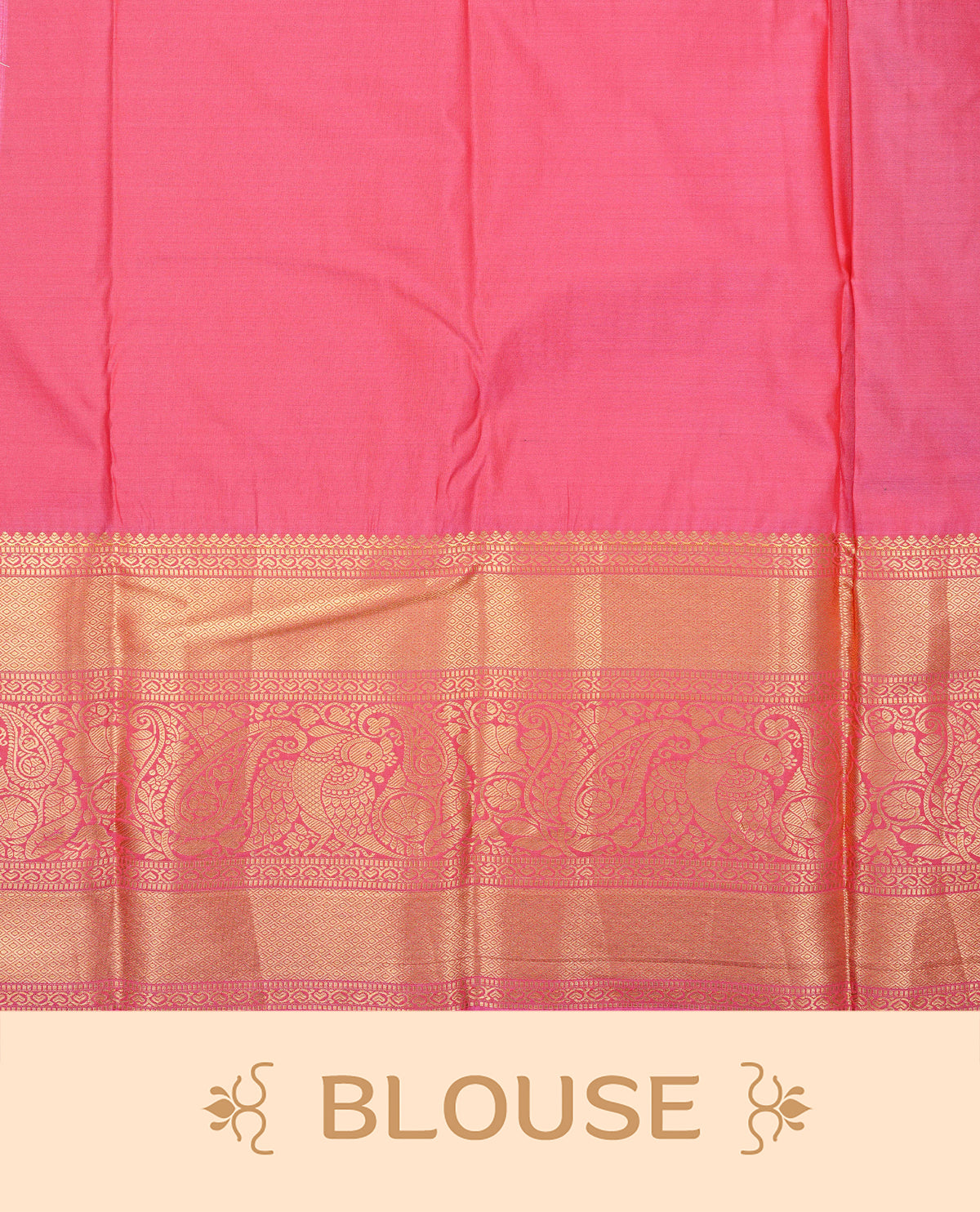 Blue colour semi wedding saree featuring gold zari check with peacocok motifs on body complemented by contrast magenta colour with traditional border, comes with matching blouse piece.
