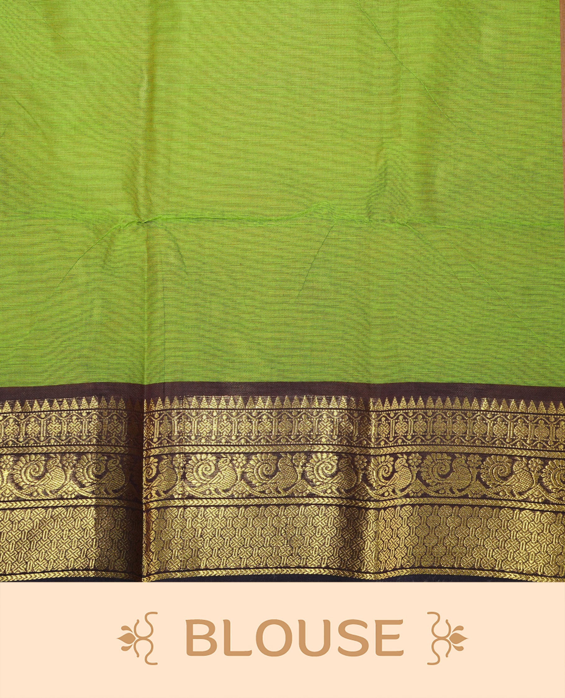 Green colour Chettinad cotton saree featuring motifs on body , complemented by contrast DarkBlue colour with zari border, comes with matching blouse piece.