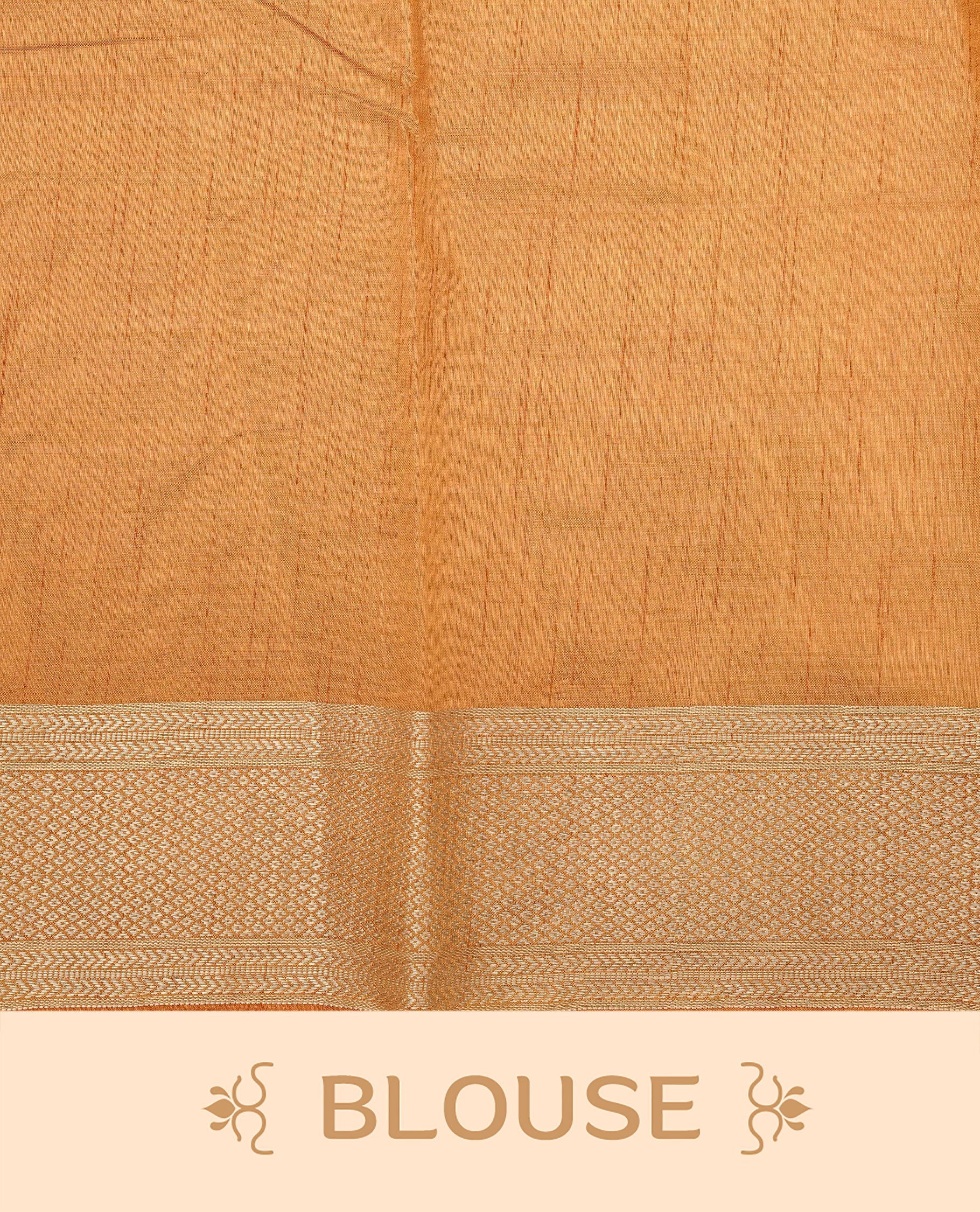 Light Gold Tussar saree featuring Gold zari buttas on body, complemented by contrast Mustard Colour with Gold zari border, comes with matching blouse piece.