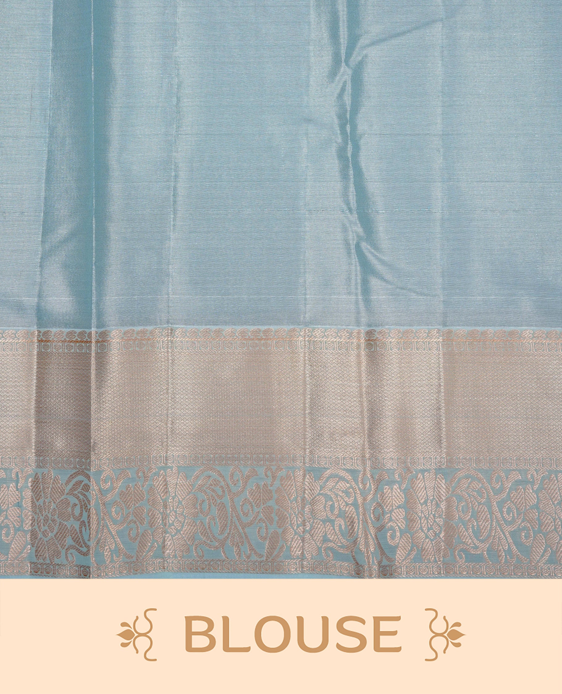 Ice blue colour Double shade Semi tissue silk saree featuring Light gold zari Kodi pattern on body, Contrast colour with traditional border, paired with matching.