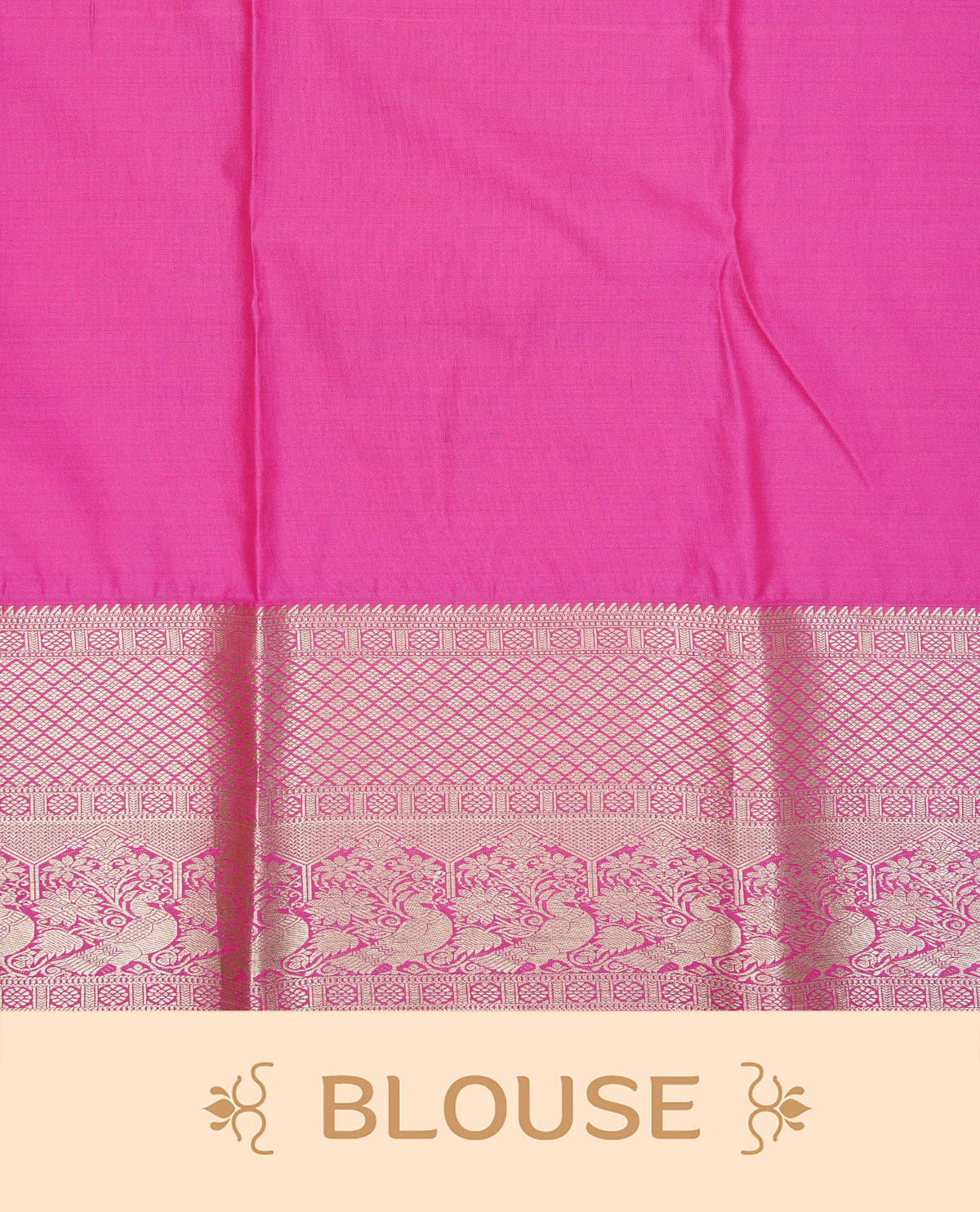 Silver grey colour semi wedding silk saree featuring silver zari checks with motifs on body,contrast magenta pink colour with peacock traditional border on body, rich pallu comes with matching blouse piece