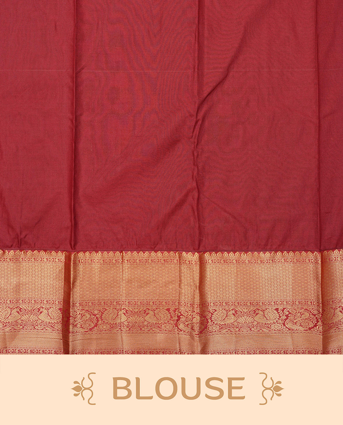 Olive green colour semi wedding saree featuring gold zari check with elephant motifs on body complemented by contrast maroon colour with traditional border, comes with matching blouse piece.