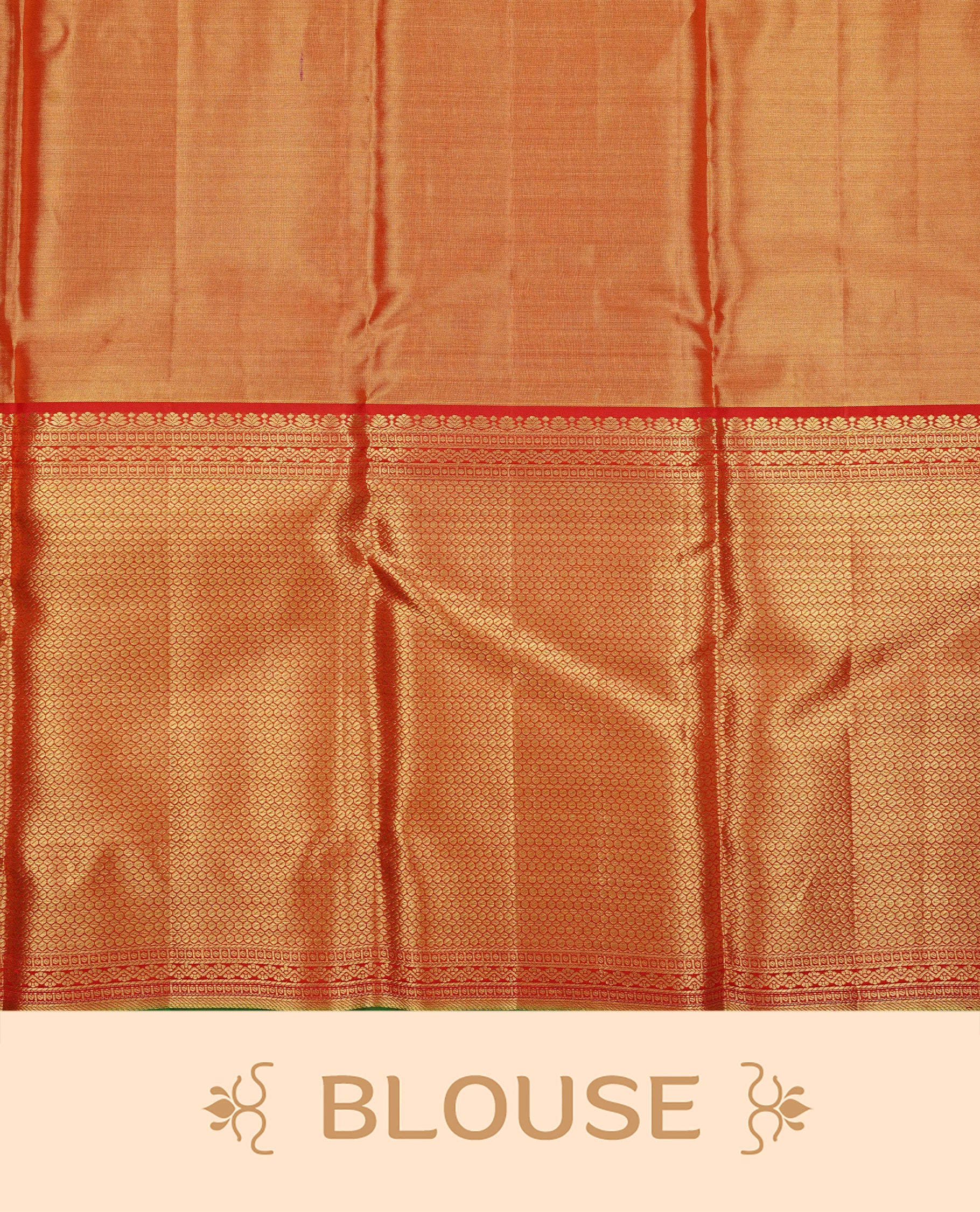 Red & Gold double shade colour Tissue silk saree featuring Silver Kodi pattern on body, complemented by Contrast Red & green With Gold Zari border, comes with matching blouse piece.