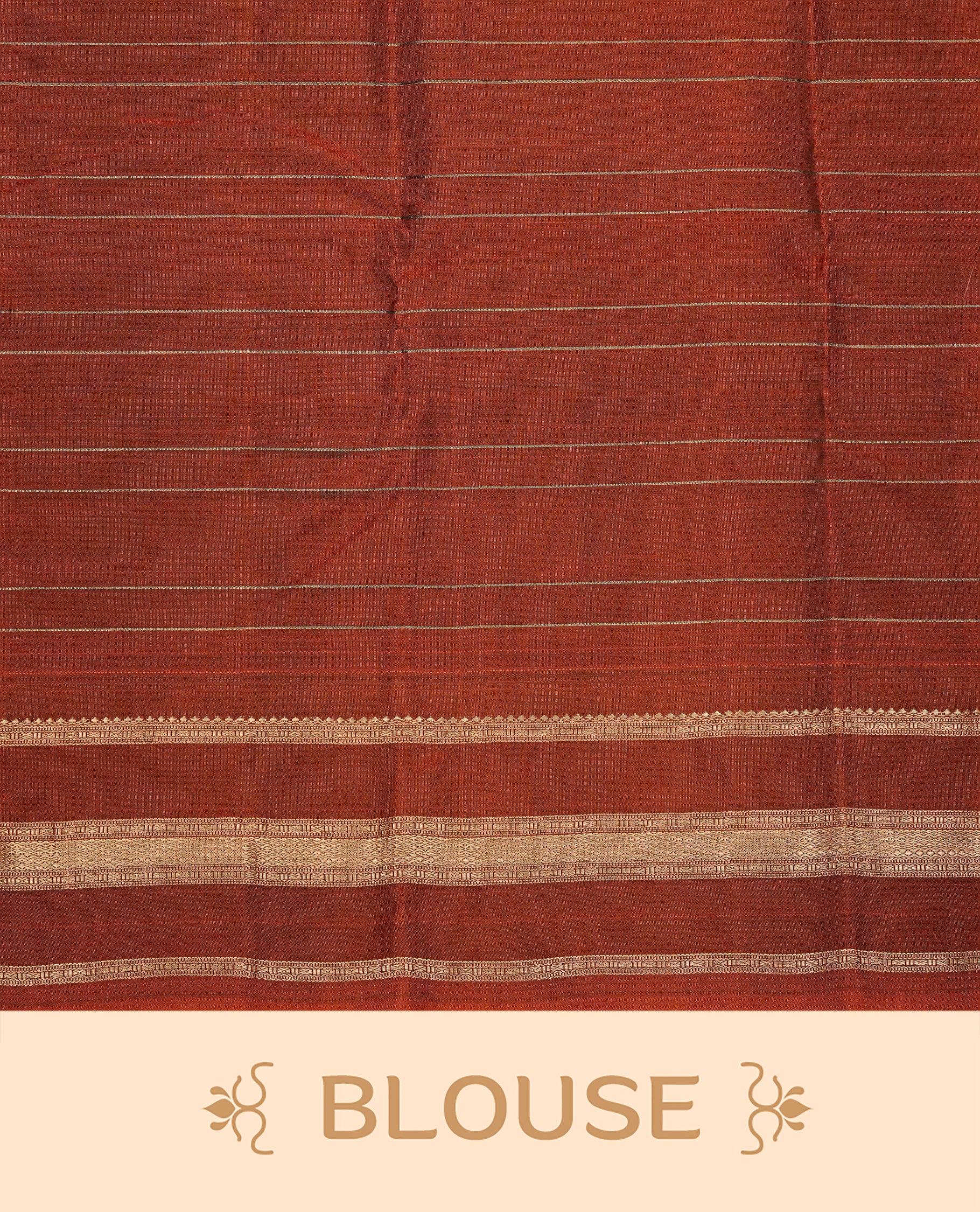 Black colour Kancheepuram silk saree featuring Gold zari check with Chakra Motifs on body, complemented by Rudt orange colour with Traditional border, comes with matching blouse piece.