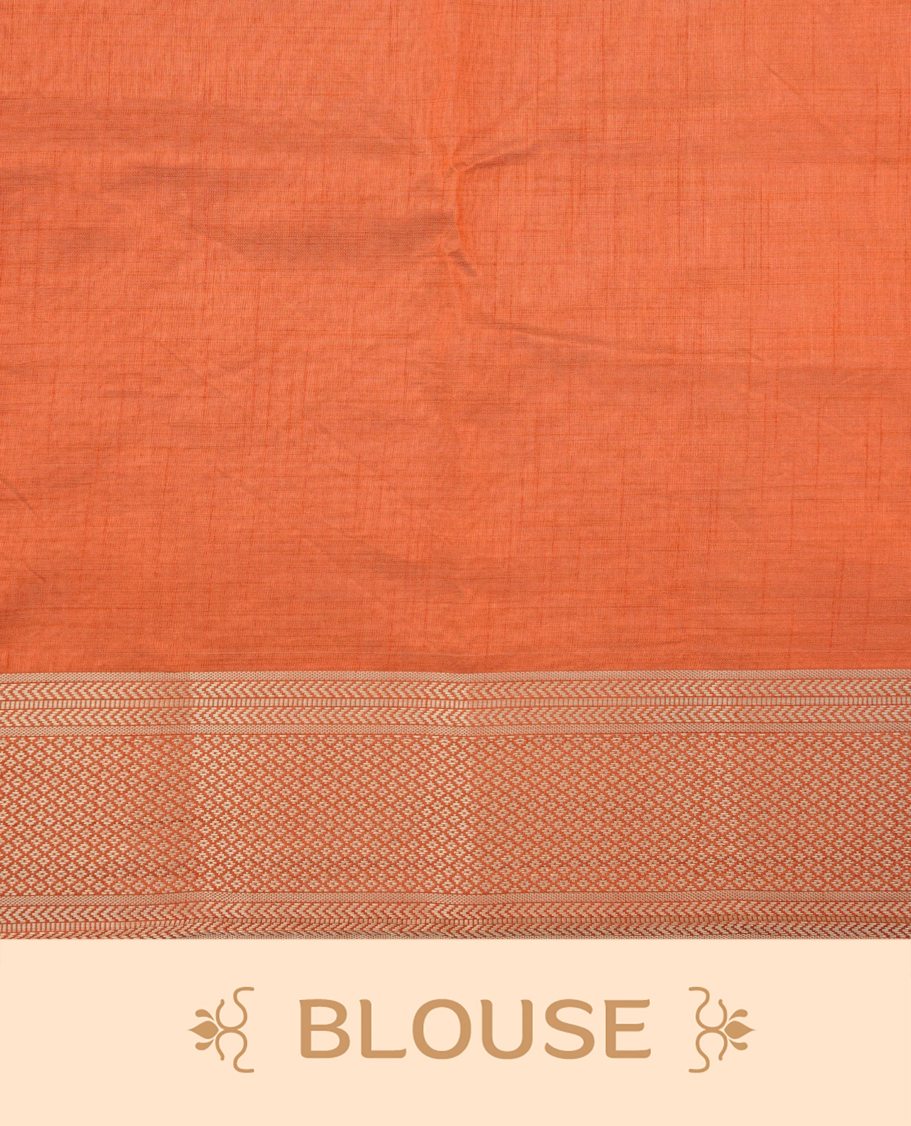 Light Gold Tussar saree featuring Gold zari buttas on body, complemented by contrast Orange Colour with Gold zari border, comes with matching blouse piece.