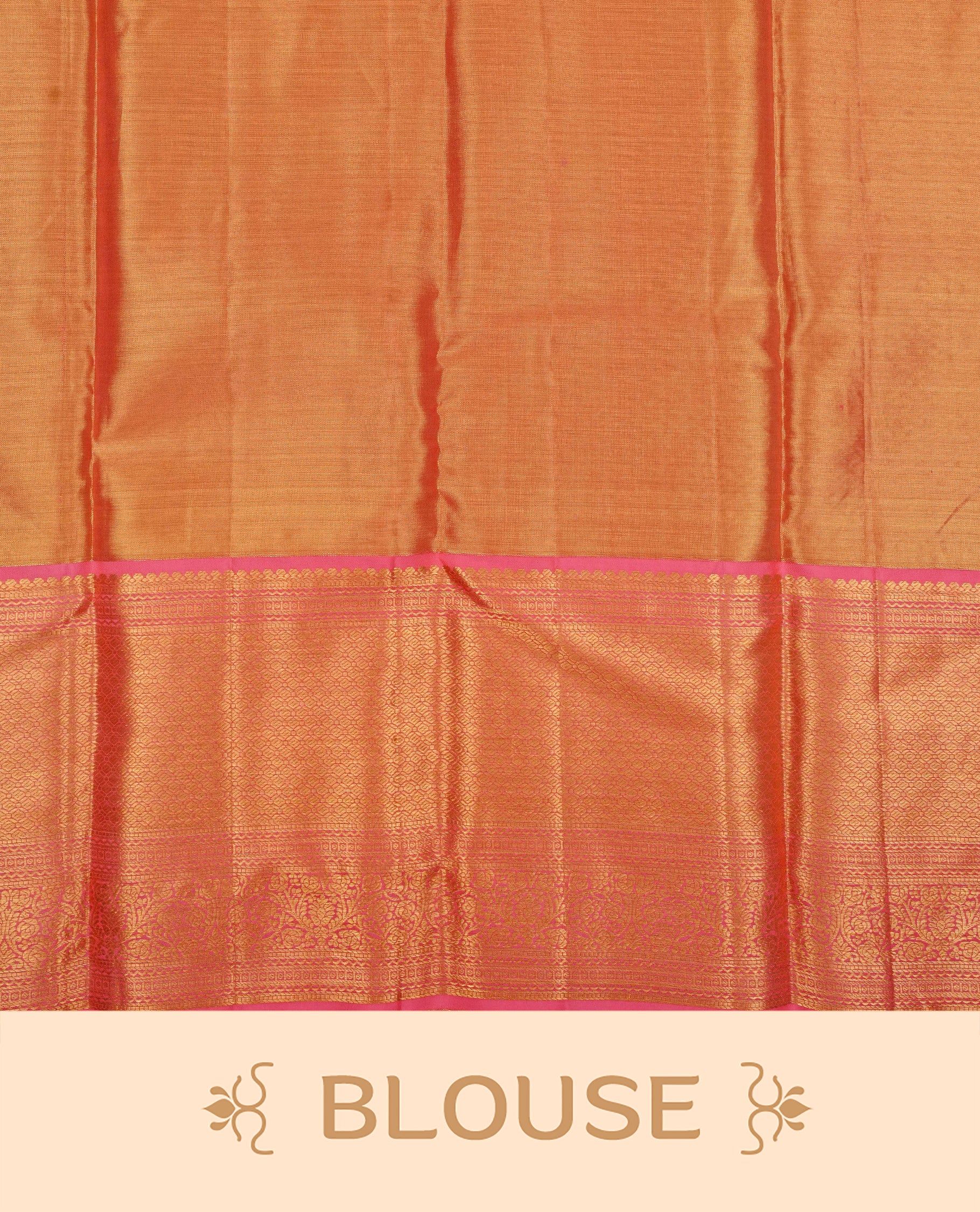 Pink & Gold double shade colour Tissue silk saree featuring Silver Kodi pattern on body, complemented by Contrast Pink With Gold Zari border, comes with matching blouse piece.