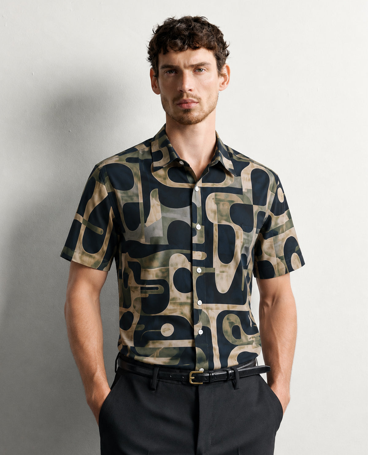 Dark Green colour shirt with Printed body, Half sleeve.