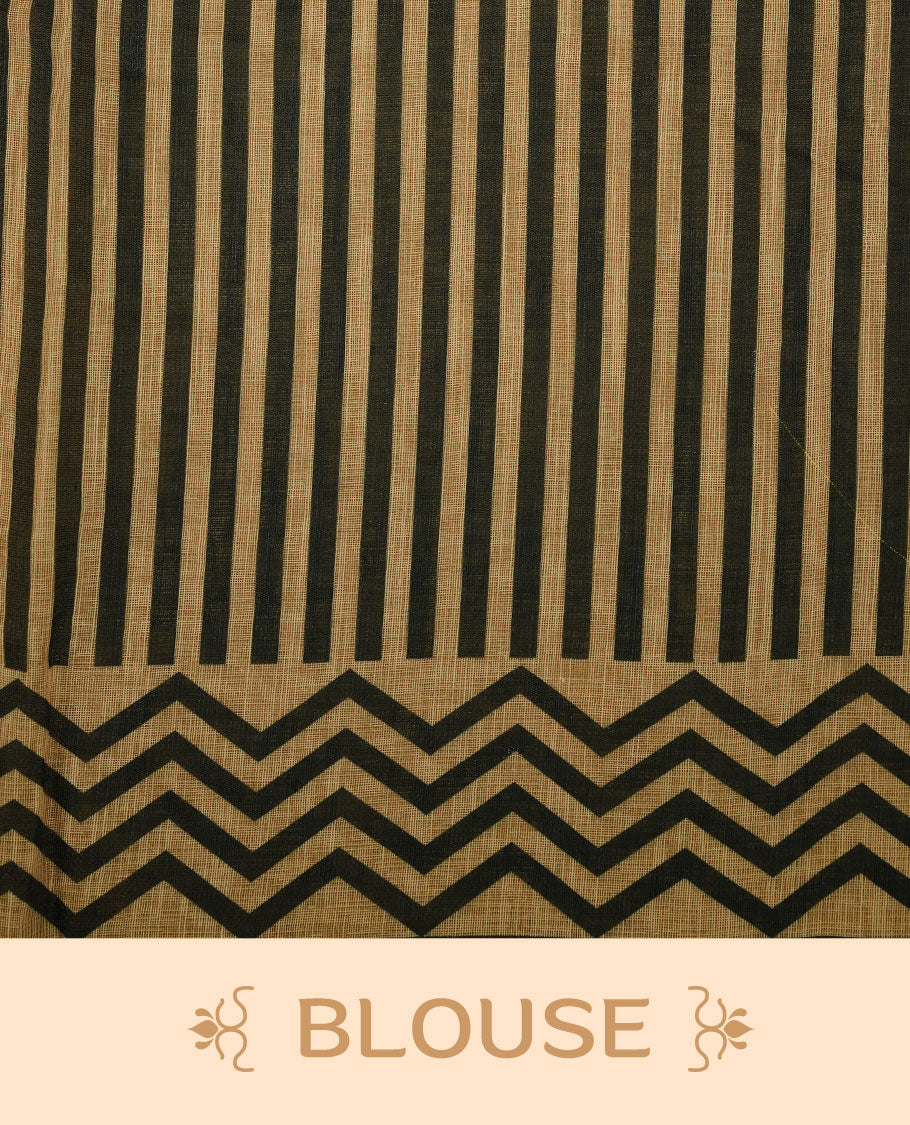 Beige colour Semi Linen saree featuring mirror work with intricate thread detailing, enhanced by a stylish scallop border. Comes without a blouse piece.