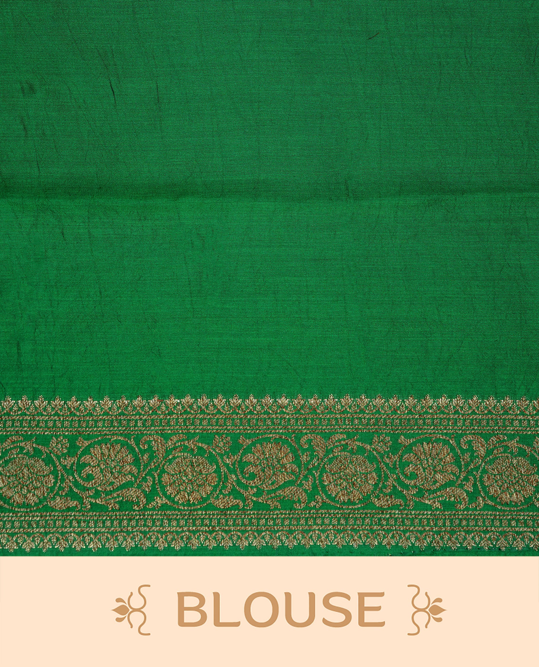 Red colour pure tussar Banaras silk saree featuring intricate gold zari motifs across the body, enhanced with a contrast green floral kodi zari border for a rich traditional look. Comes with a matching blouse piece.