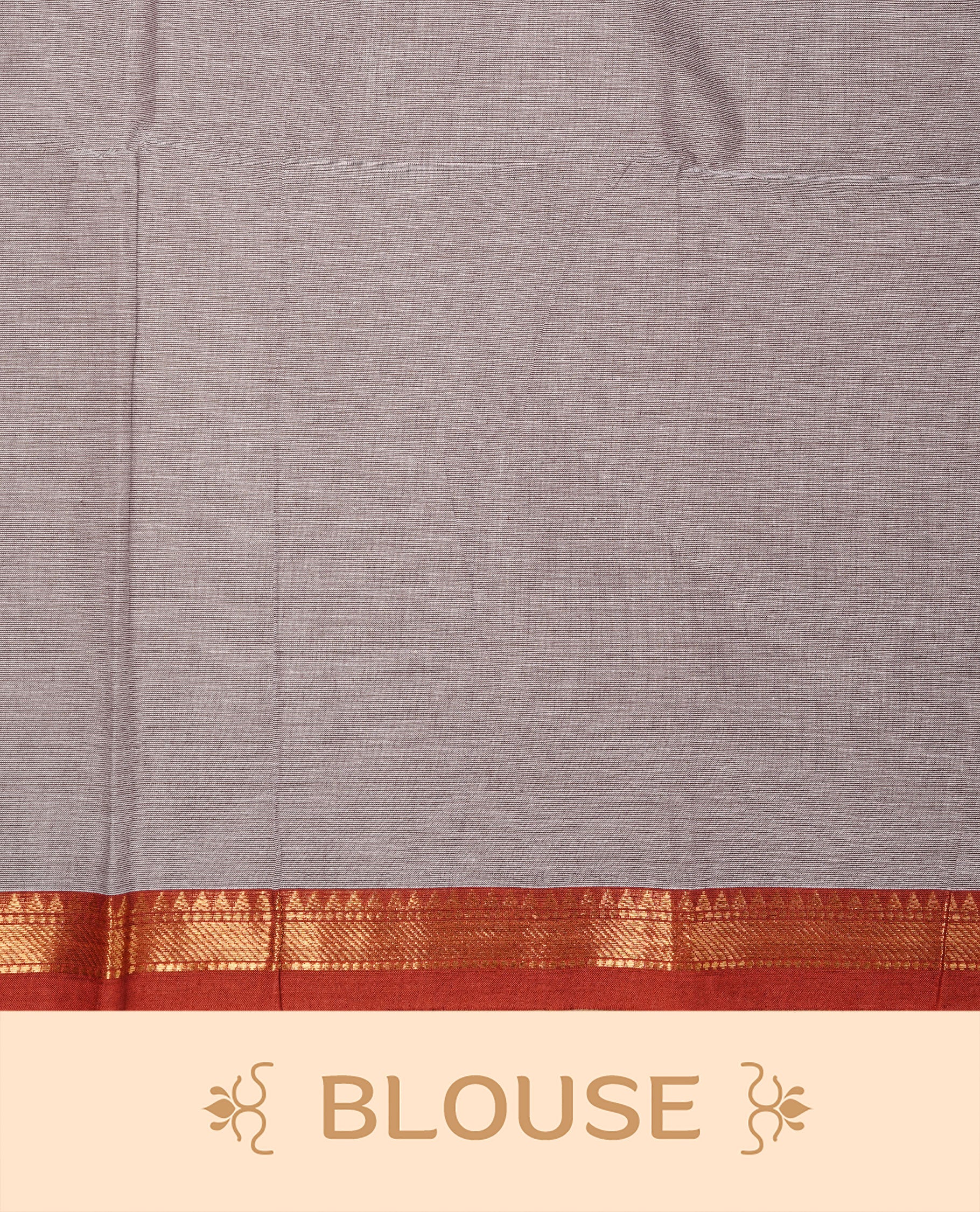 Grey Colour Chettinad cotton saree featuring elegant plain body , complemented by contrast Brown colour with simple  traditional border, comes with matching blouse piece.