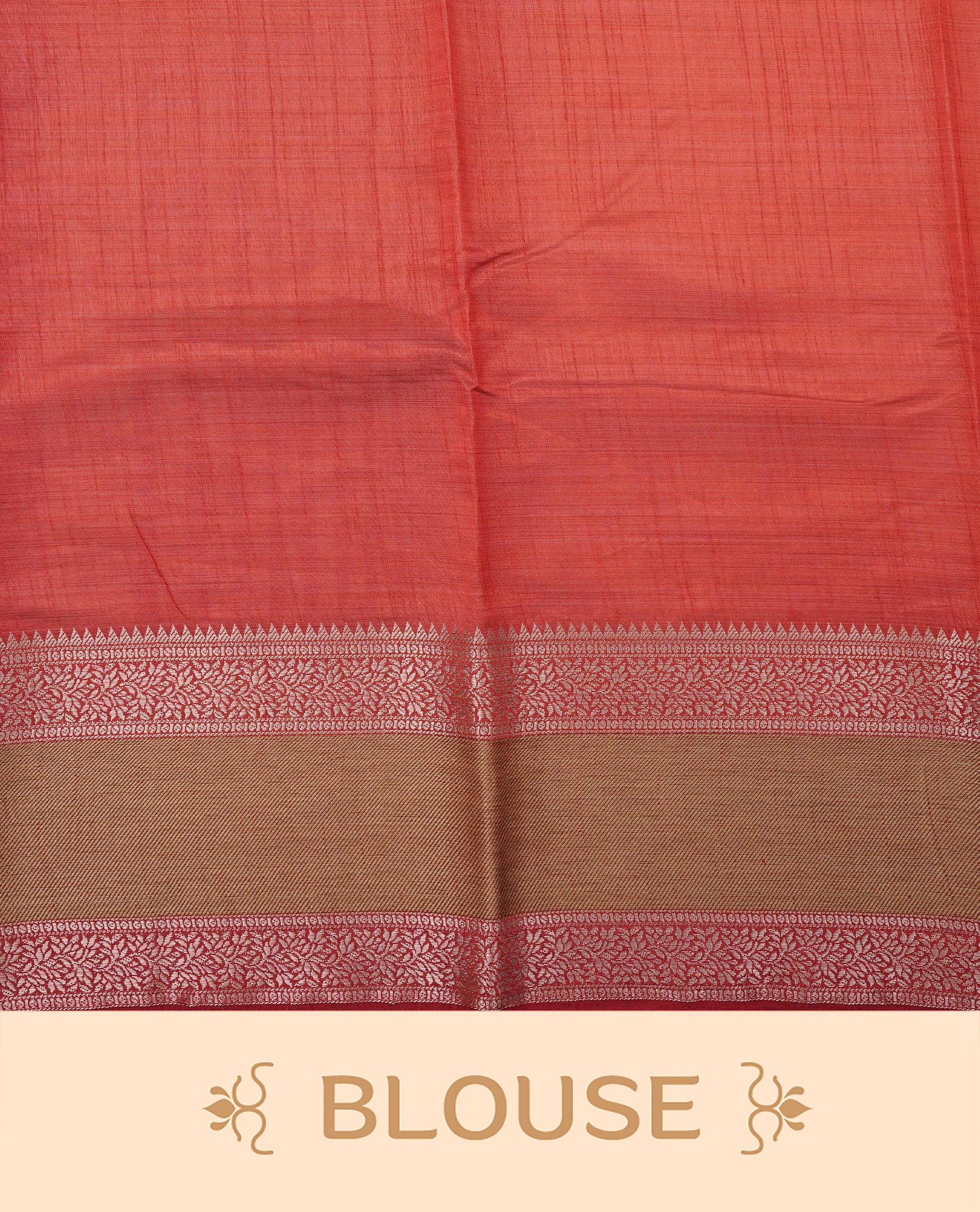 Light Gold Tussar saree featuring Gold zari buttas on body, complemented by contrast Maroon & olive Colour with Gold zari border, comes with matching blouse piece.