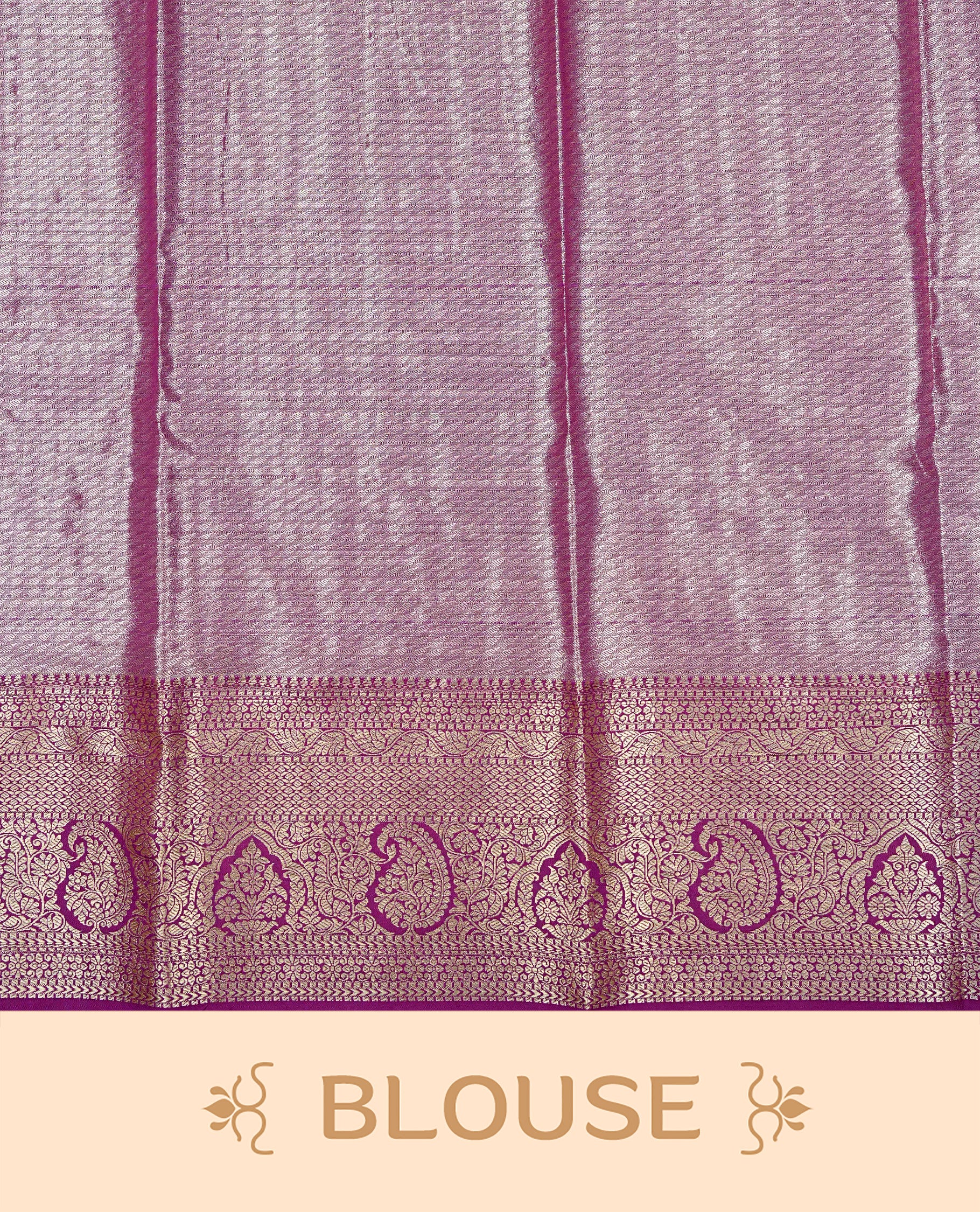 Golden colour Semi tissue silk saree featuring gold & silver Stripes on body, Contrast Purple colour with traditional border, paired with matching.
