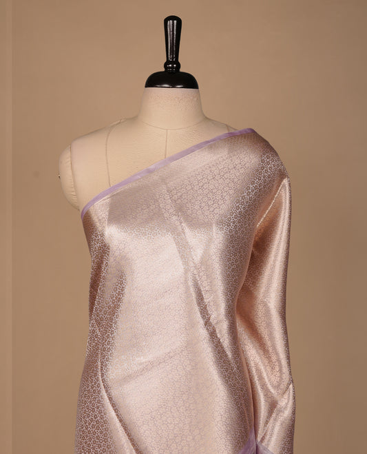Lavender & gold double shade pure banaras tissue silk saree featuring gold zari floral & stripes on body, complemented by gold zari border, paired with matching blouse piece.