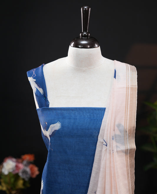 Blue Colour Chanderi Salwar Set featuring digital prints, paired with a matching dupatta and bottom.