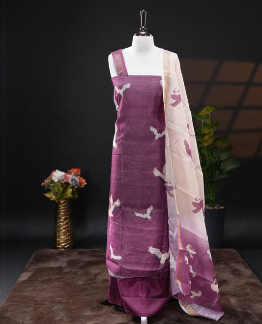 Purple Colour Chanderi Salwar Set featuring digital prints, paired with a matching dupatta and bottom.