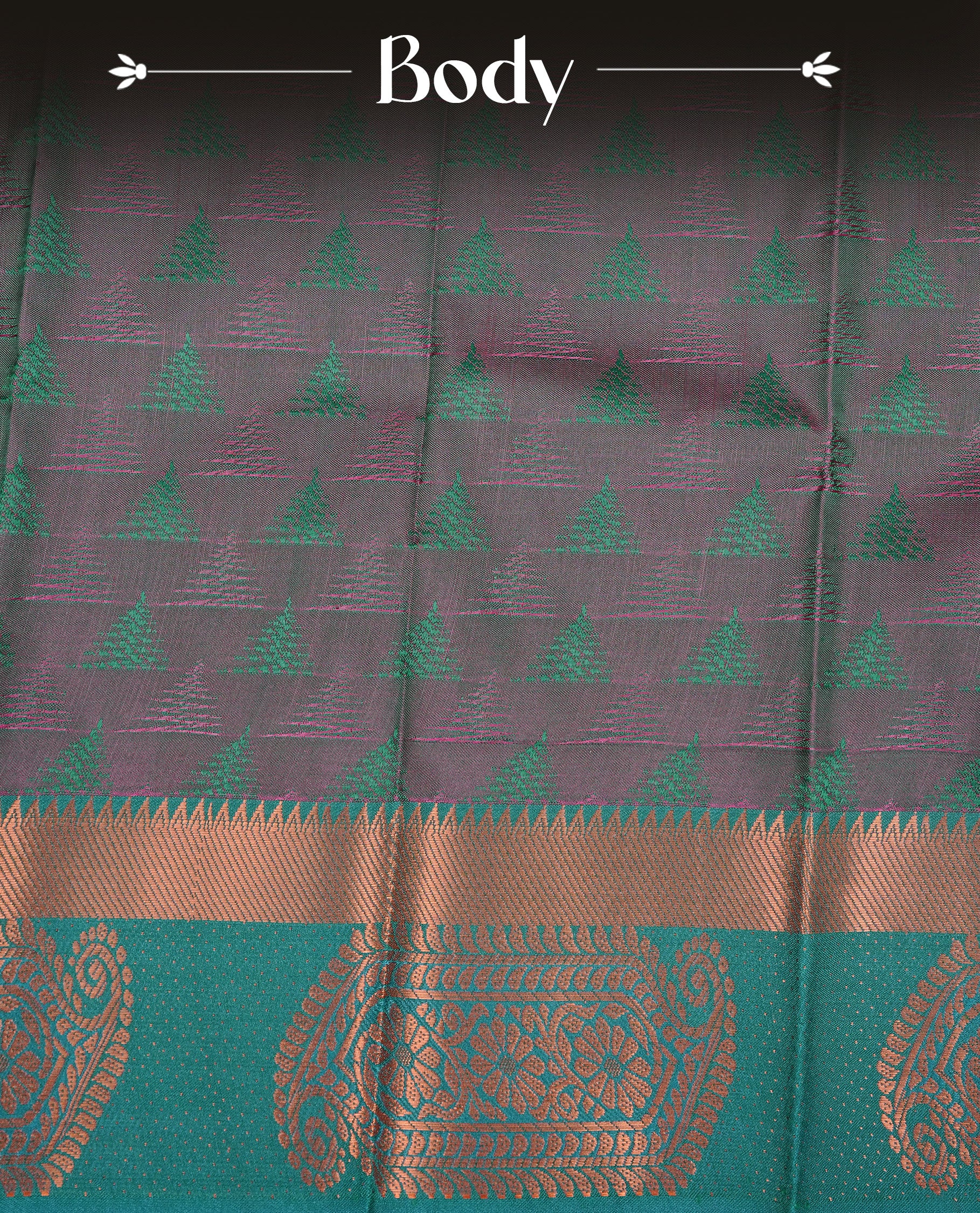 Mauve colour Semi silk saree Featuring Selfcolour zari Pattern on body, complemented by Contrast Teal colour with gold zari border, paired with matching blouse piece.
