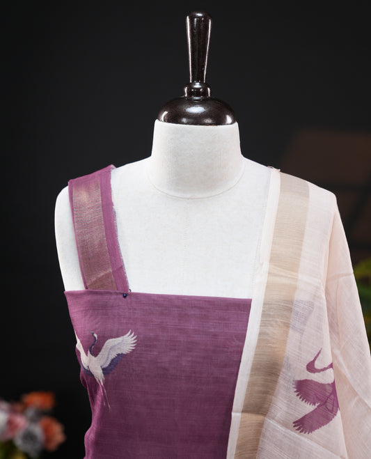 Purple Colour Chanderi Salwar Set featuring digital prints, paired with a matching dupatta and bottom.