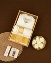 Cream gold coloured silk wedding shirt, dhoti set from MINISTER WHITE, featuring a gold zari border.