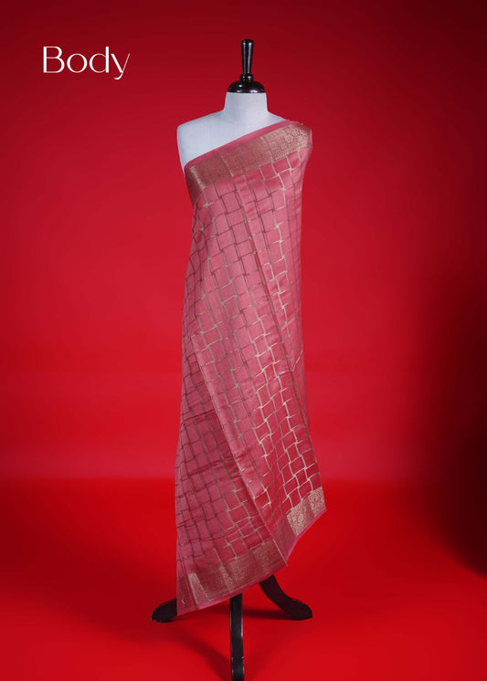 Camellia rose colour Banarasi Chanderi silk saree