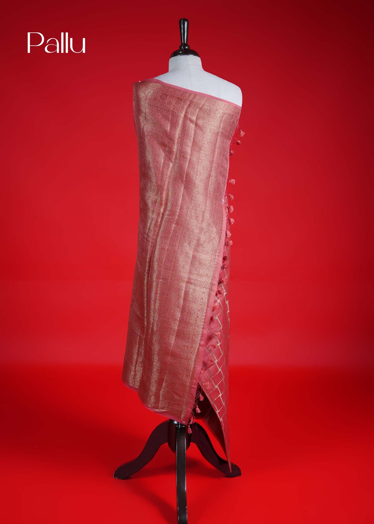 Camellia rose colour Banarasi Chanderi silk saree