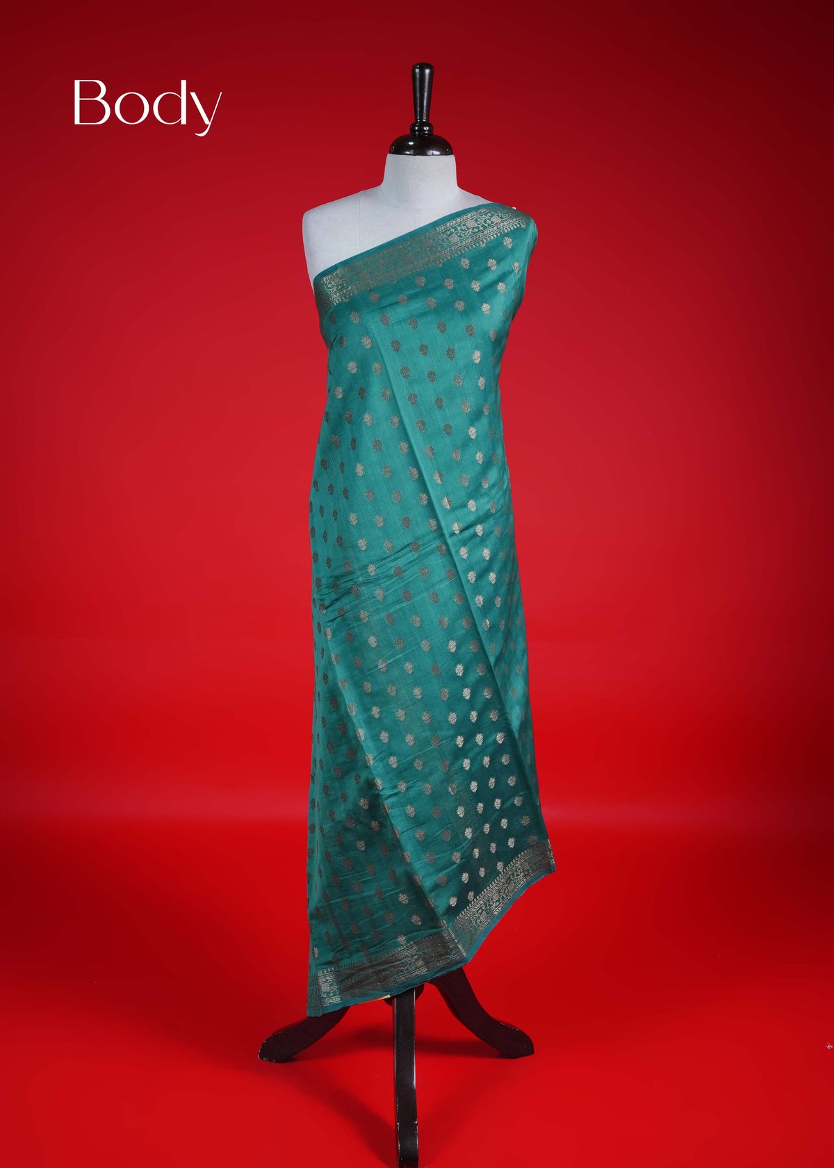 Pine green colour Banarasi Chanderi silk saree