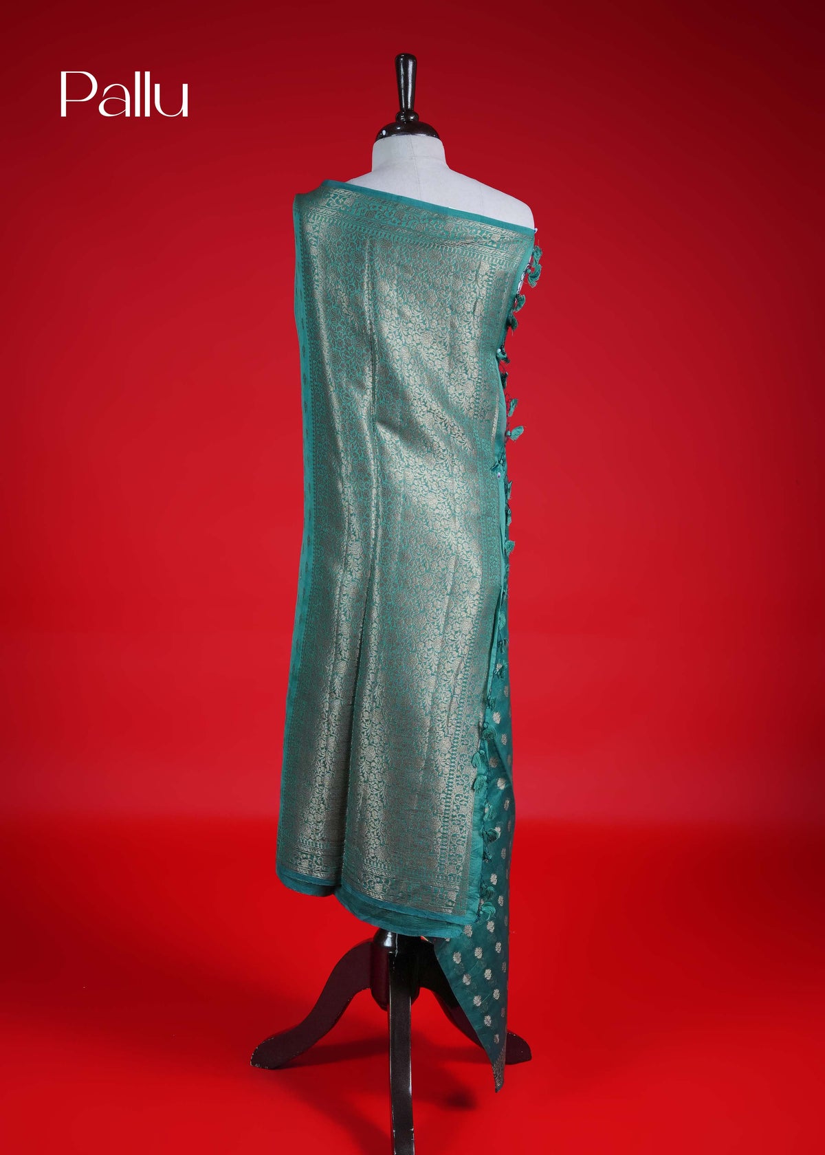 Pine green colour Banarasi Chanderi silk saree