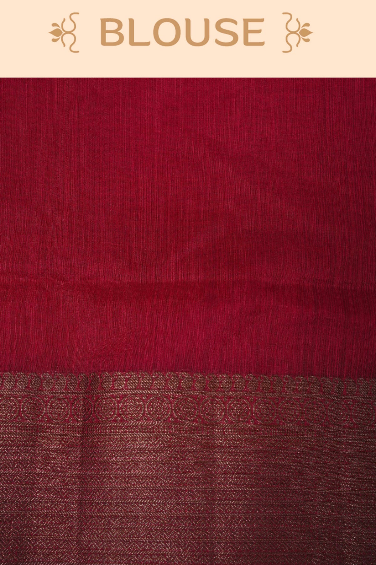 Deep red colour semi linen saree plain body, contrast self colour gold zari detailed border, grand pallu comes with matching blouse piece