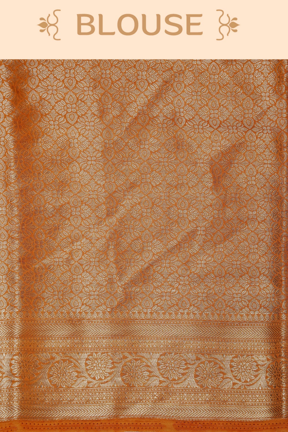 Orange colour georgette saree having plain boy, Floral Gold zari detailed pattern border, comes with matching blouse piece