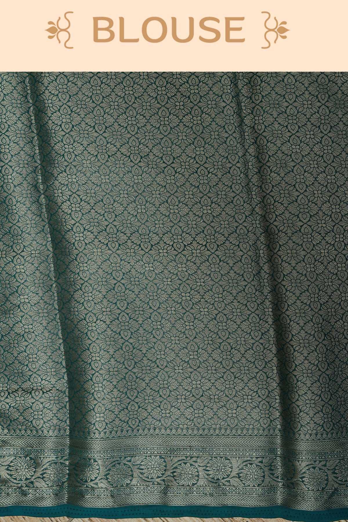 Teal green colour georgette saree having plain boy, Floral Gold zari detailed pattern border, comes with matching blouse piece