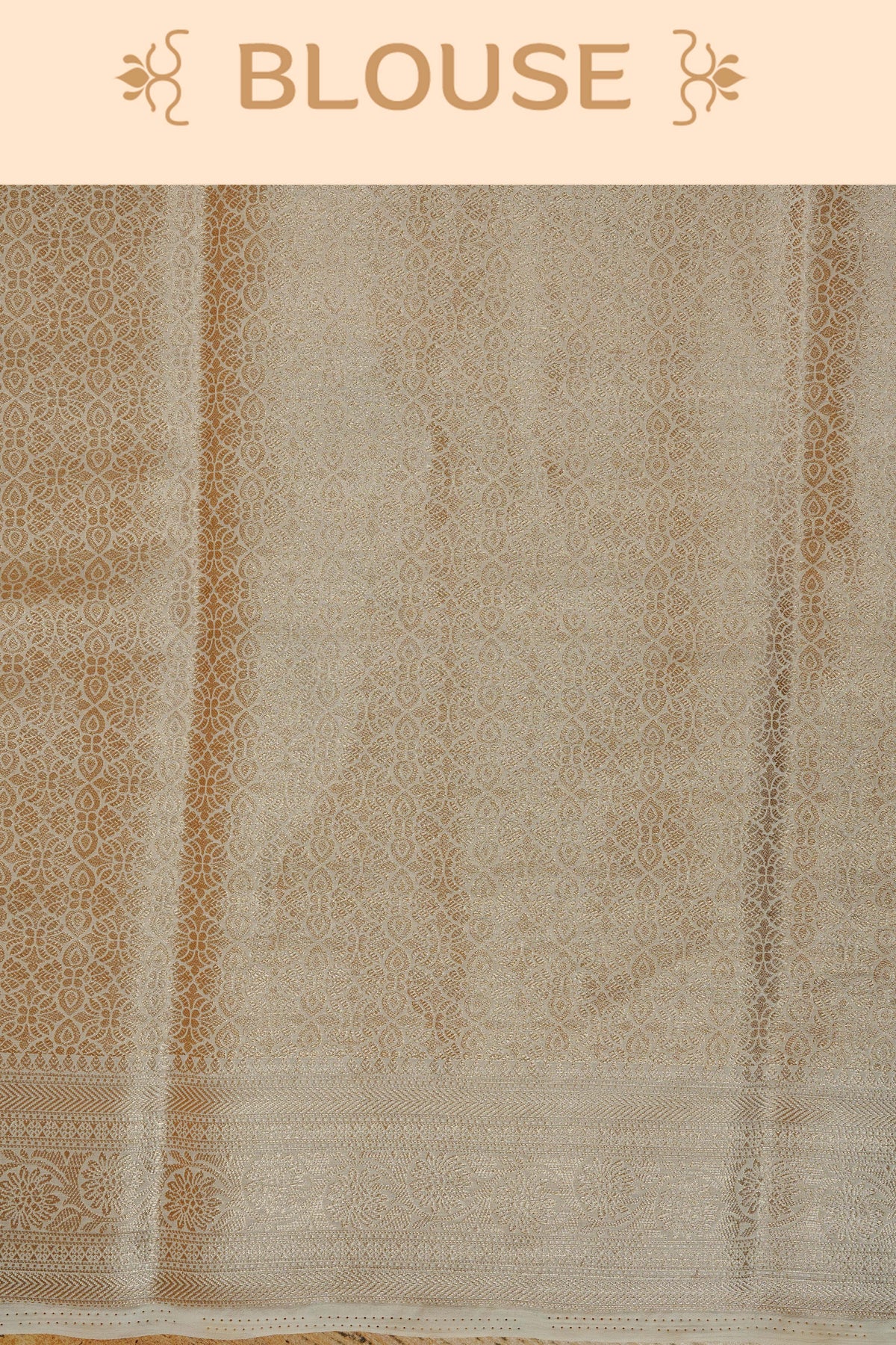 Cream colour georgette saree having plain boy, Floral Gold zari detailed pattern border, comes with matching blouse piece