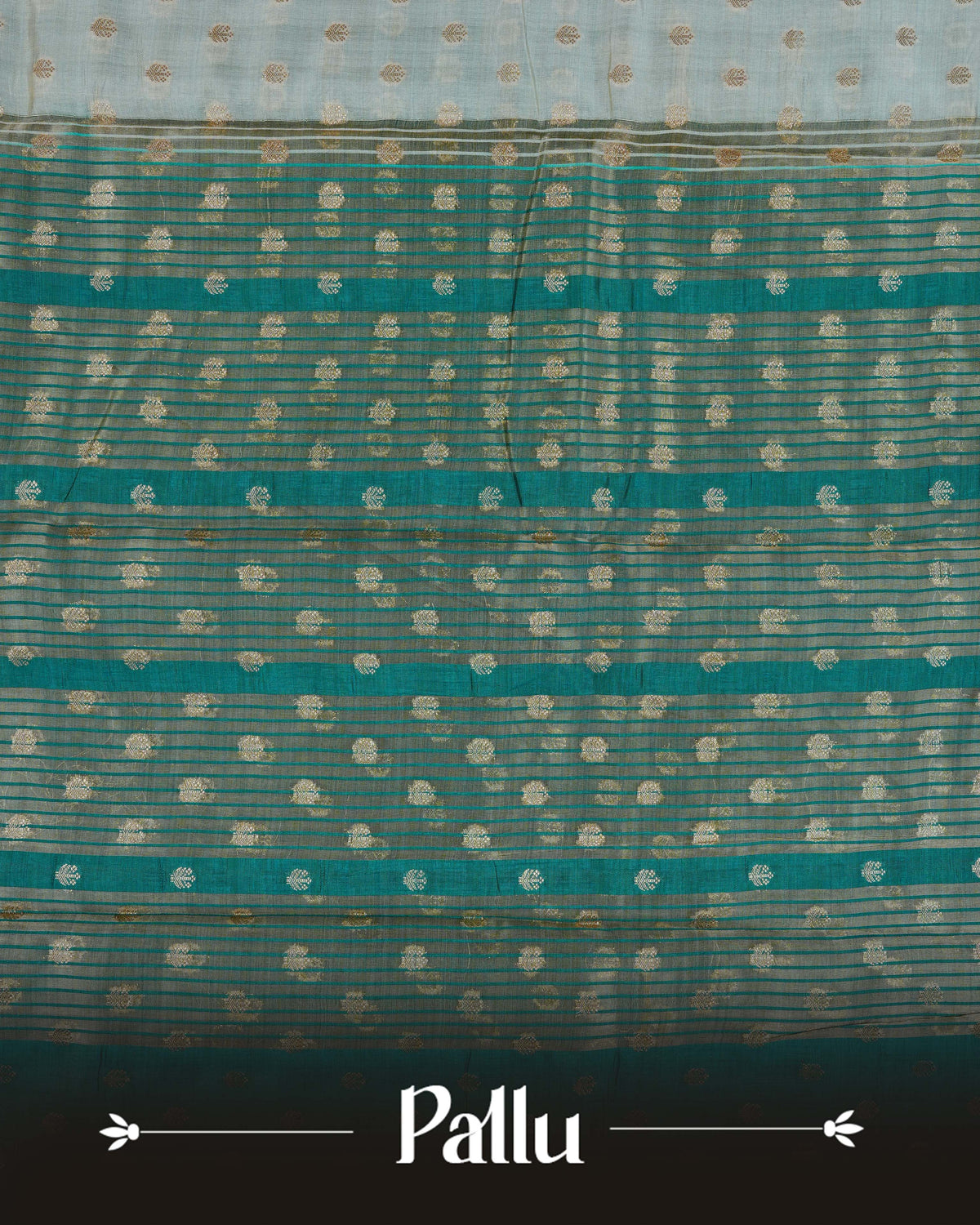 Cream colour Tussar silk saree Featuring buttas on body, complemented by Contrast bottle green colour gold zari check pattern with elephant motifs on border, paired with matching blouse piece.