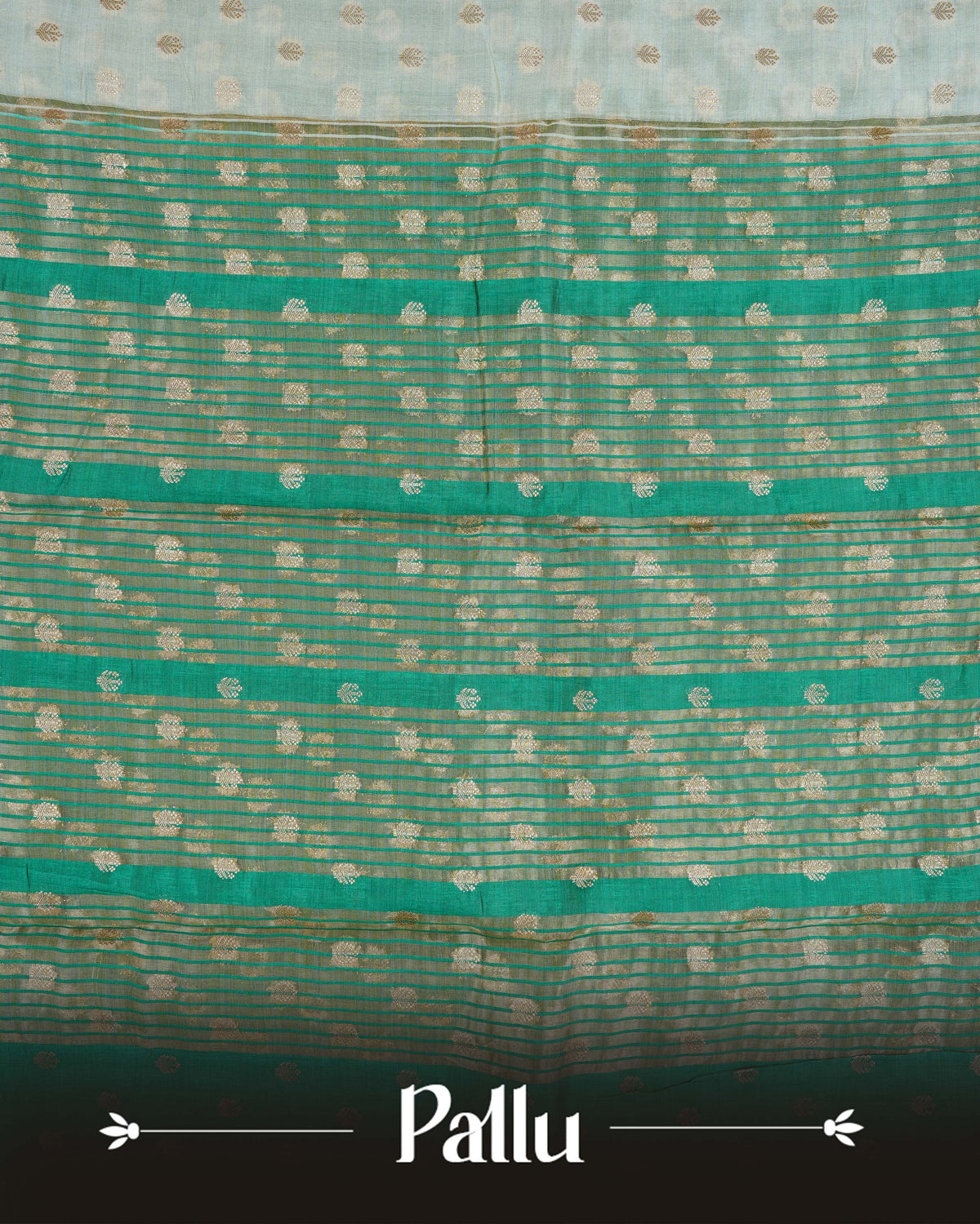 Cream colour Tussar silk saree Featuring buttas on body, complemented by Contrast green colour gold zari check pattern with elephant motifs on border, paired with matching blouse piece.
