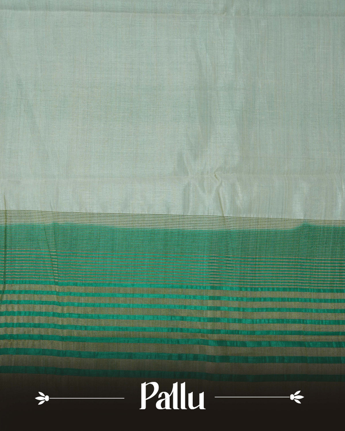 Cream colour Tussar silk saree Featuring Plain body, complemented by Contrast green colour double border with zari detailing, paired with matching blouse piece.