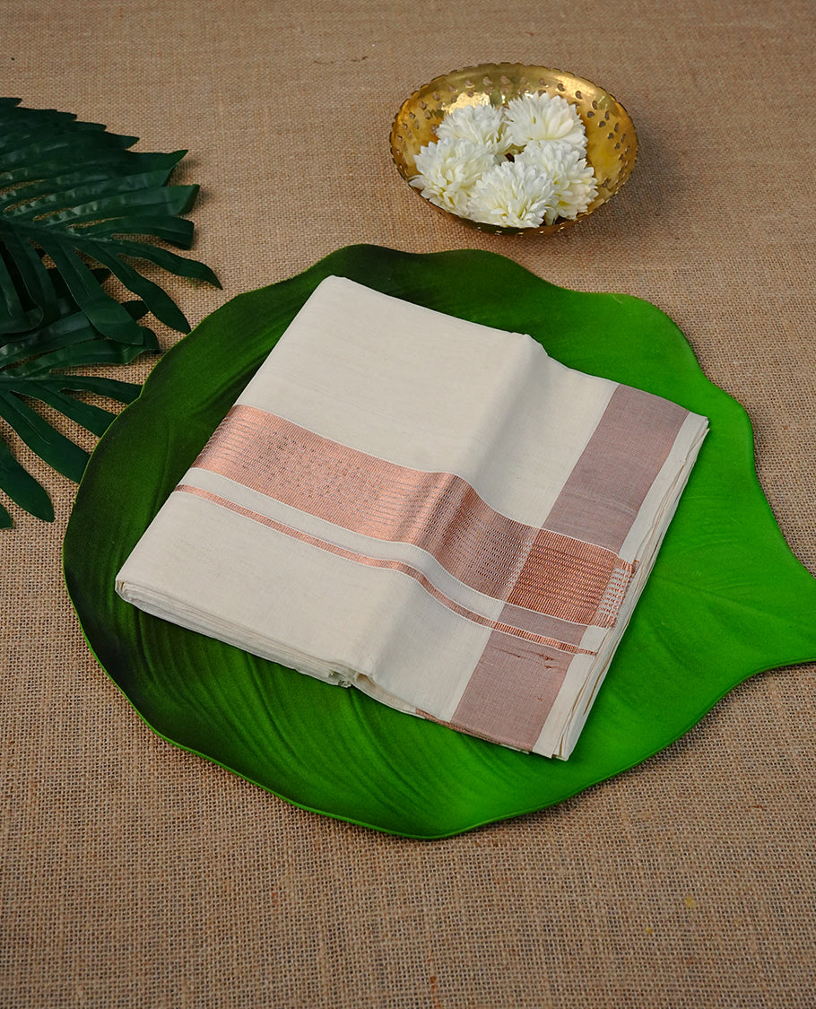 Cream Colour Cotton Double Dhoti Finished With A Classic Body ,Featuring  Rose Gold Kara