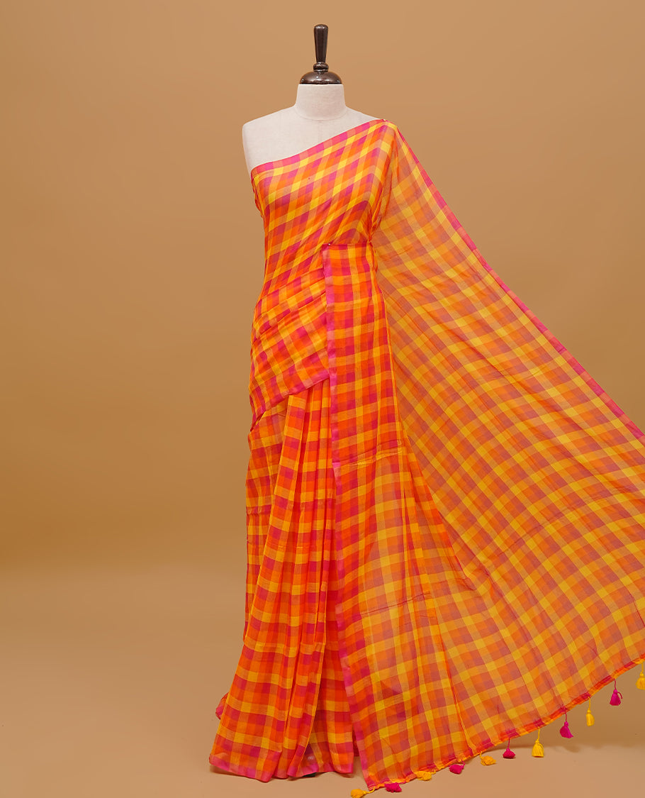 Red and Yellow colour mul cotton saree