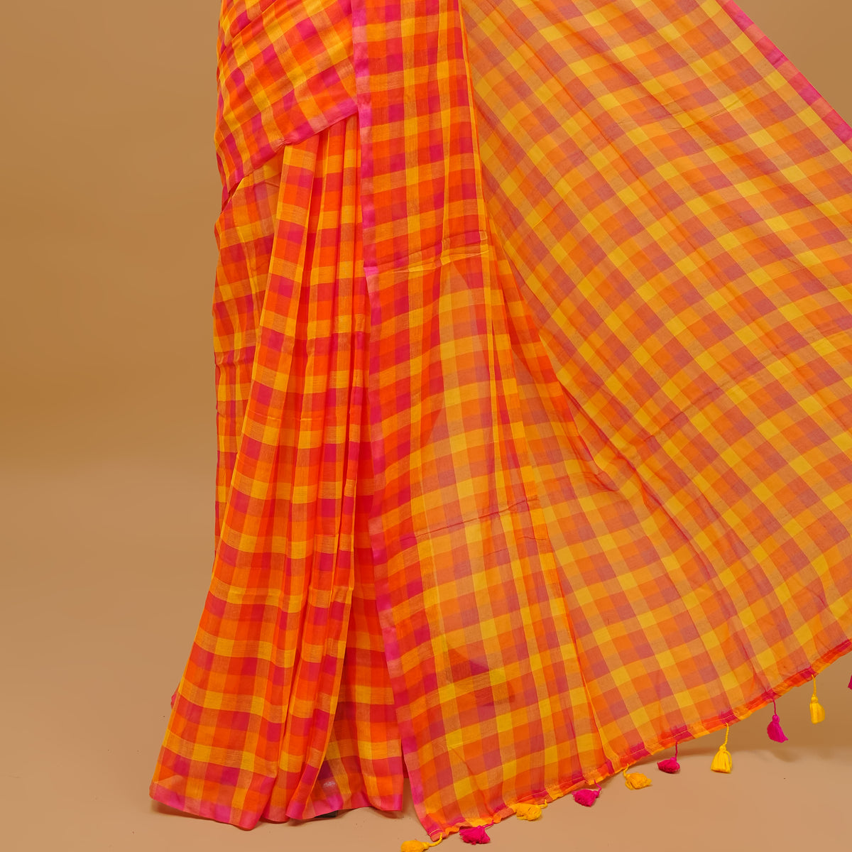Red and Yellow colour mul cotton saree