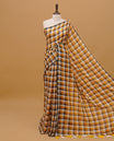 Mustard & Black colour mul cotton saree