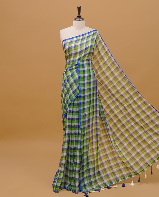 Green & Blue colour mul cotton saree