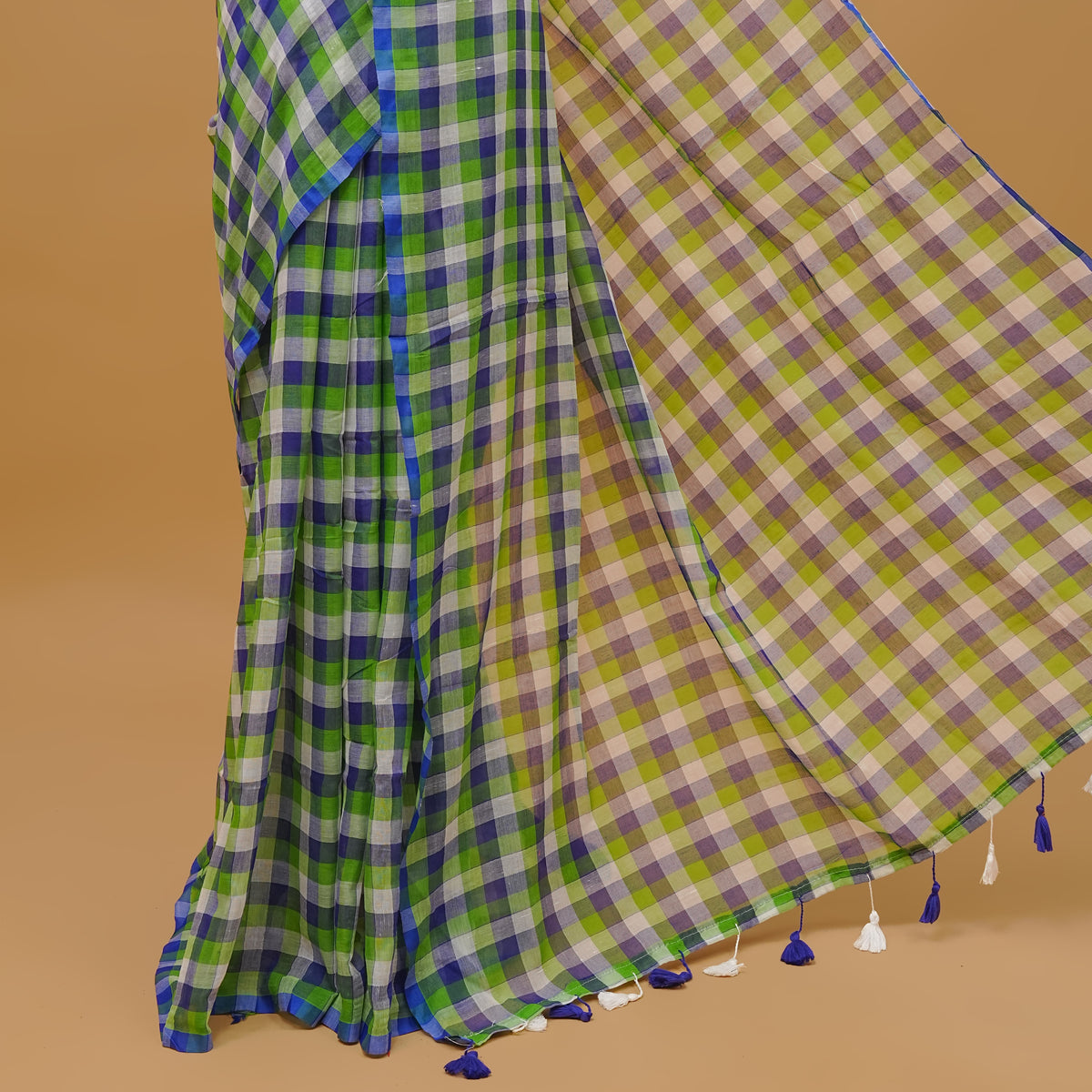Green & Blue colour mul cotton saree