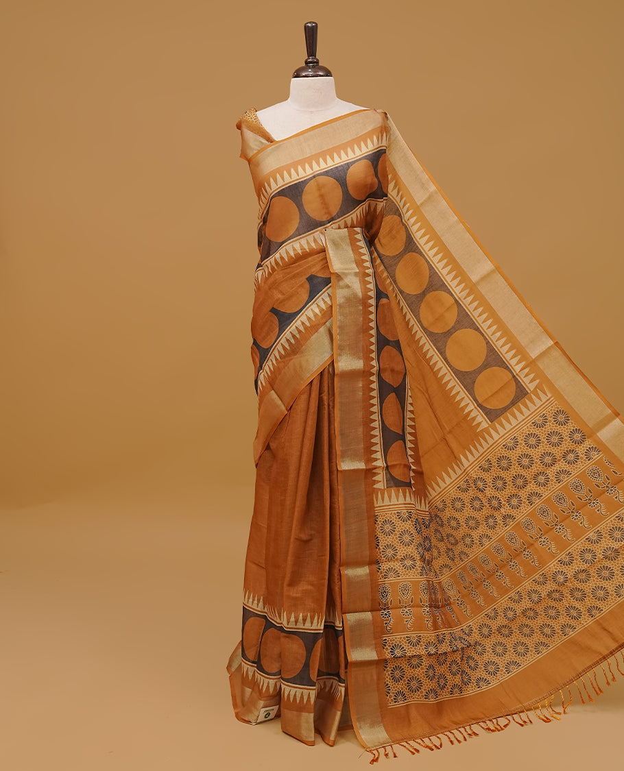 Mustard brown colour semi jute saree
