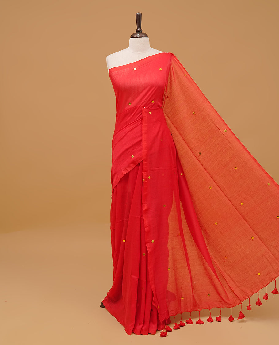 Red Colour Mul Cotton saree