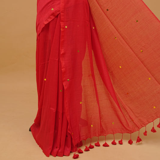 Red Colour Mul Cotton saree